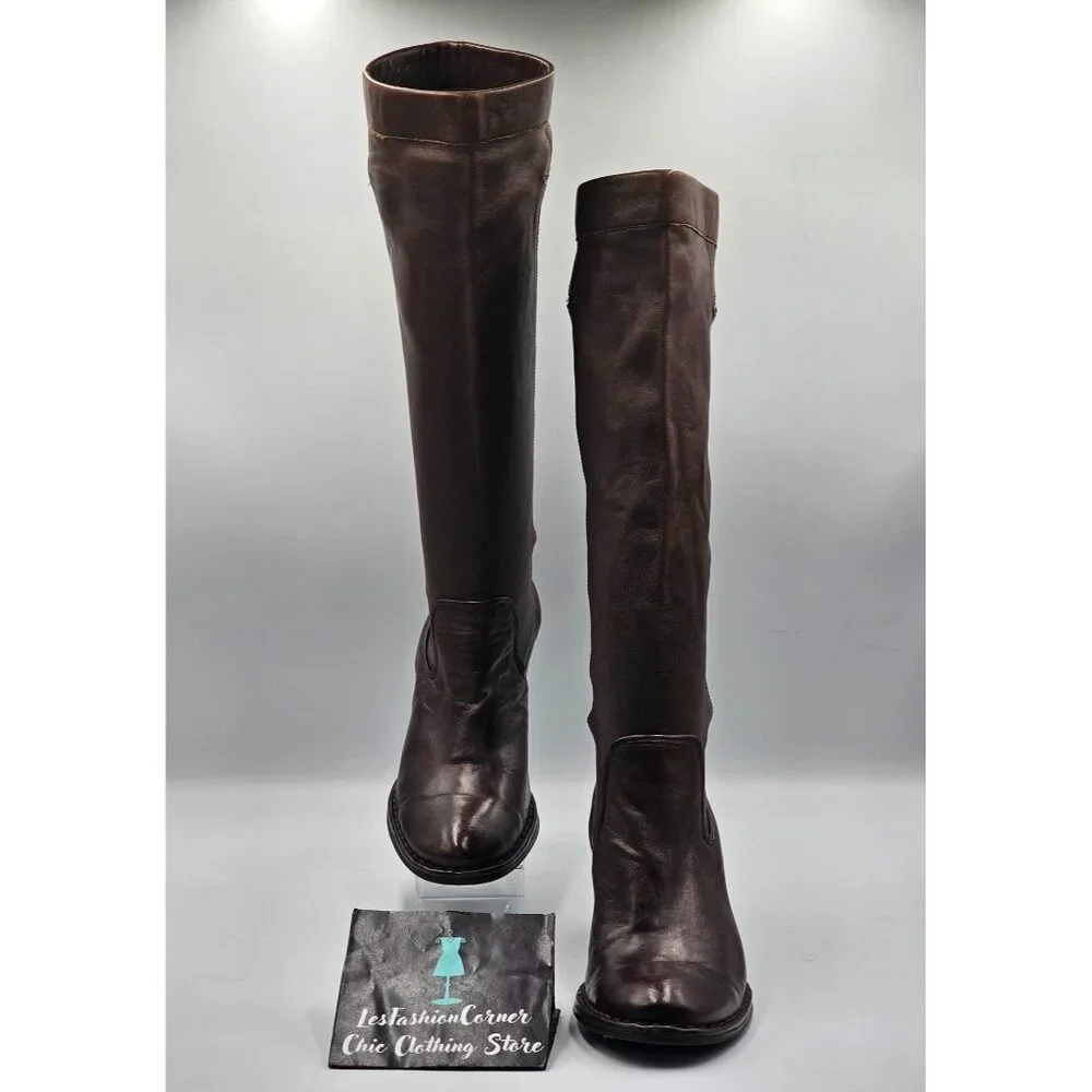 Frye Women's Brown Leather Rory Scrunch Knee-High Heeled Boots Size 7 3242 - Picture 2 of 16